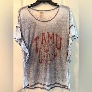 Texas Aggies Light Gray TAMU Ruffle Sleeve Tee Game-day Couture Size Small